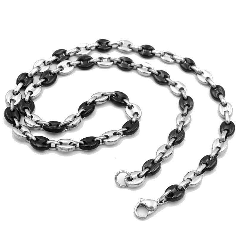 Générique Collier CHAINE GRAIN de Café ACIER Inoxydable (6,5 mm, argent/noir)