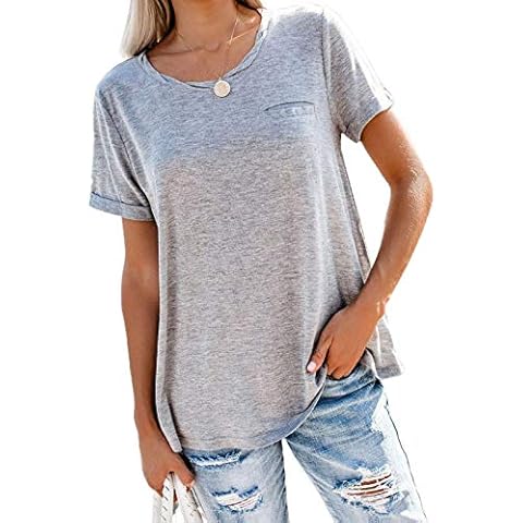 Women's Crew Neck T-Shirt Short Sleeve Tunic Casual Loose Blouses Tops, Light Gray, Medium Cover
