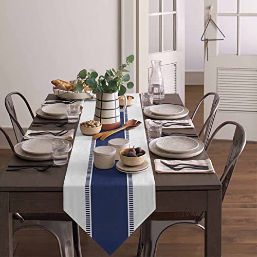 Navy Blue Table Runner 120 Inches Long For Kitchen Dining Table Solid Color Stripe Coffee Table Runner For Living Room,Cotton Linen Farmhouse Table Runner For Wedding/Graduation/Party 13X120In #TOP3