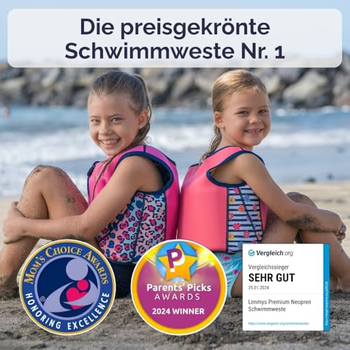 Limmys Premium Neopren Schwimmweste - Ideale Schwimmhilfe für Jungen und Mädchen - Extra Kordelzugtasche Inclusive, Europäische Marke, Verschiedene Größen (Klein, Rosa)