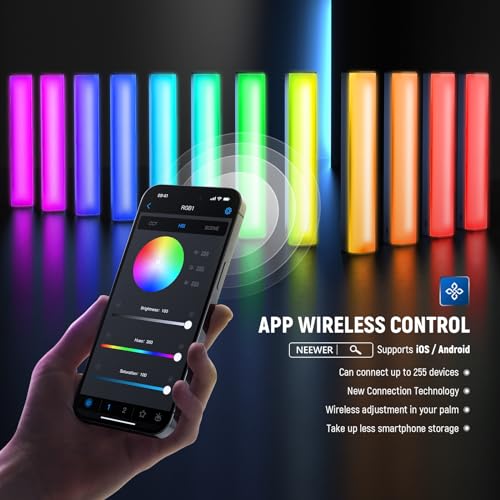 Image of NEEWER RGB1 LED Tube Light Stick with Metal Barndoor, Handle, Touch Bar /APP Control, Magnetic Handheld RGB Video Light, 3200K-5600K CRI98+ Dimmable Photography Lighting with 6400mAh Battery, 17 Scenes