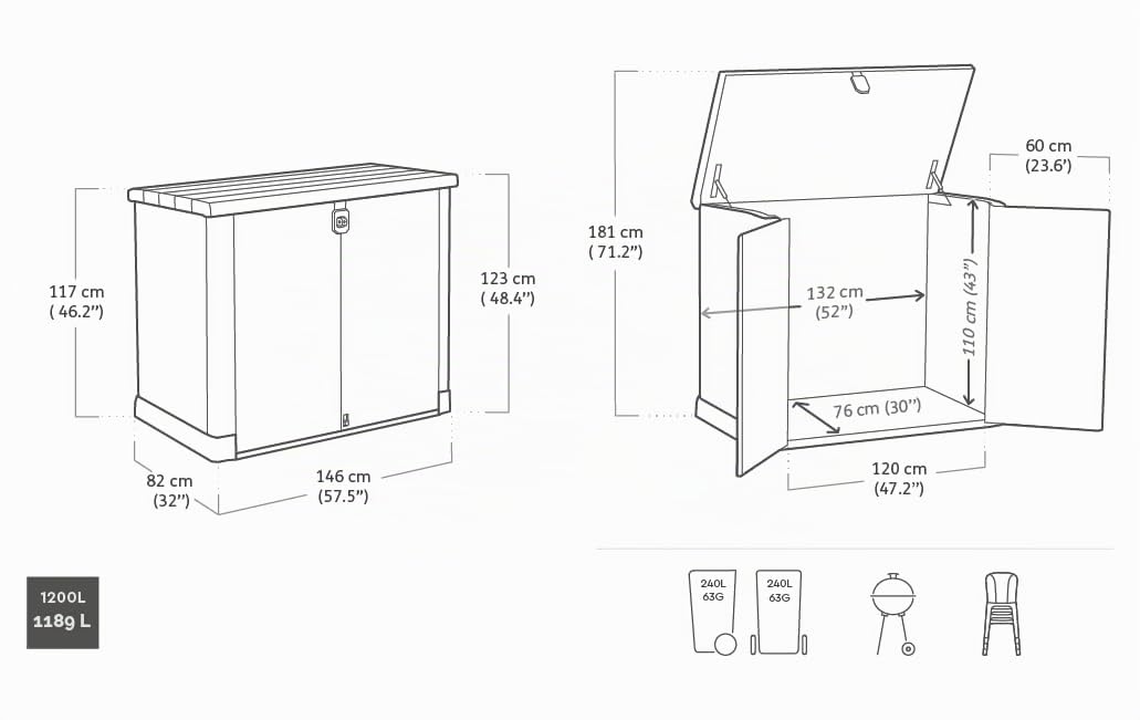Keter Sio Pro -Cobertizo de jardín Exterior, Capacidad 1200L, Color Beige/Marrón, 145,5 x 82 x 123 cm