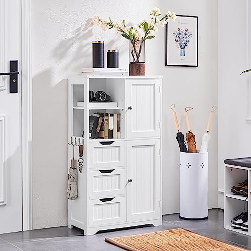 Yaheetech Bathroom Floor Cabinet 42?, Freestanding Storage Cabinet with 3 Drawers, 2 Open Shelves and 2 Doors, Wooden Storage Organizer with Adjustable Shelves for Bathroom, Living Room, Kitchen
