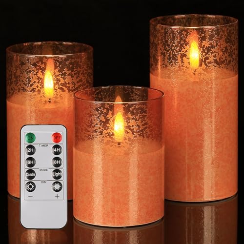 Image of Flameless Candles with Remote, 3D Wick Realistic LED Candles Flickering, Real Wax in Glass Orange Fake Candles for Wedding Party Festival Home Decor Gifts