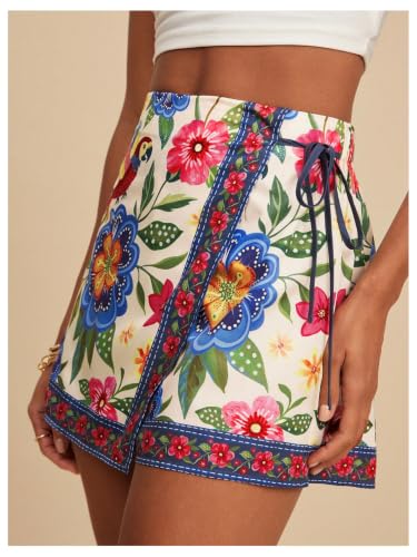 Image of SweatyRocks Women's Boho Mini Skirts Floral Shorts Tie Side Wrap Skorts