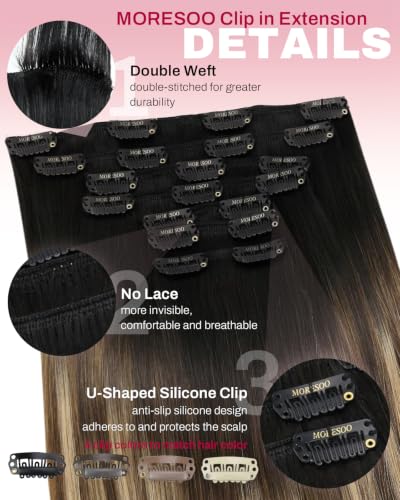 Image of Moresoo Clip in Black to Mocha Blonde Hair Extensions Long Thick 24in 150g