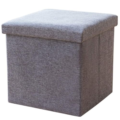 Image of JUGTE Folding Storage Ottoman, Long Sofa Bench, Fabric Linen Footrest Stool for Makeup Cosmetic Laundry, Toys Storage Organizer Bin Box with Lidded Cover (Grey)