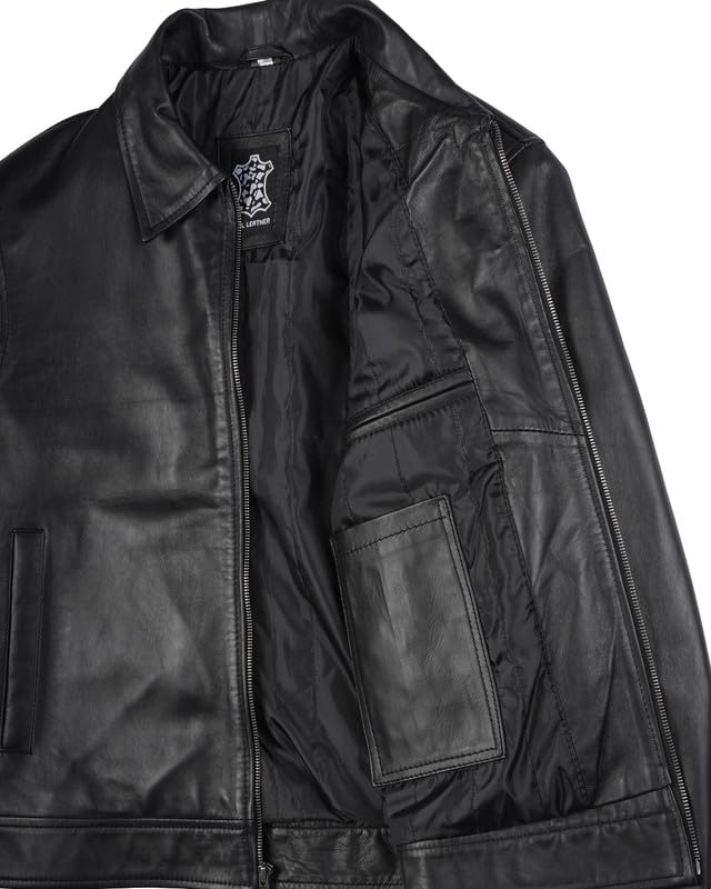 Image of Blingsoul Vintage Real Lambskin Leather Jacket For Mens - Moto Style Classic Shirt Collar Leather Jacket Men