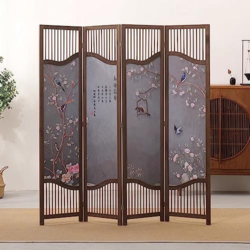 Raumteiler Trennwand Paravent-Raumteiler 4 Paneele, Rustikaler Chinesischer Stil Temporäre Sichtschutzwand Für Ankleidezimmer/ Teehaus/ Schlafsaal, Mit Abnehmbarer Basis ( Color : Style B , Size : 4 P