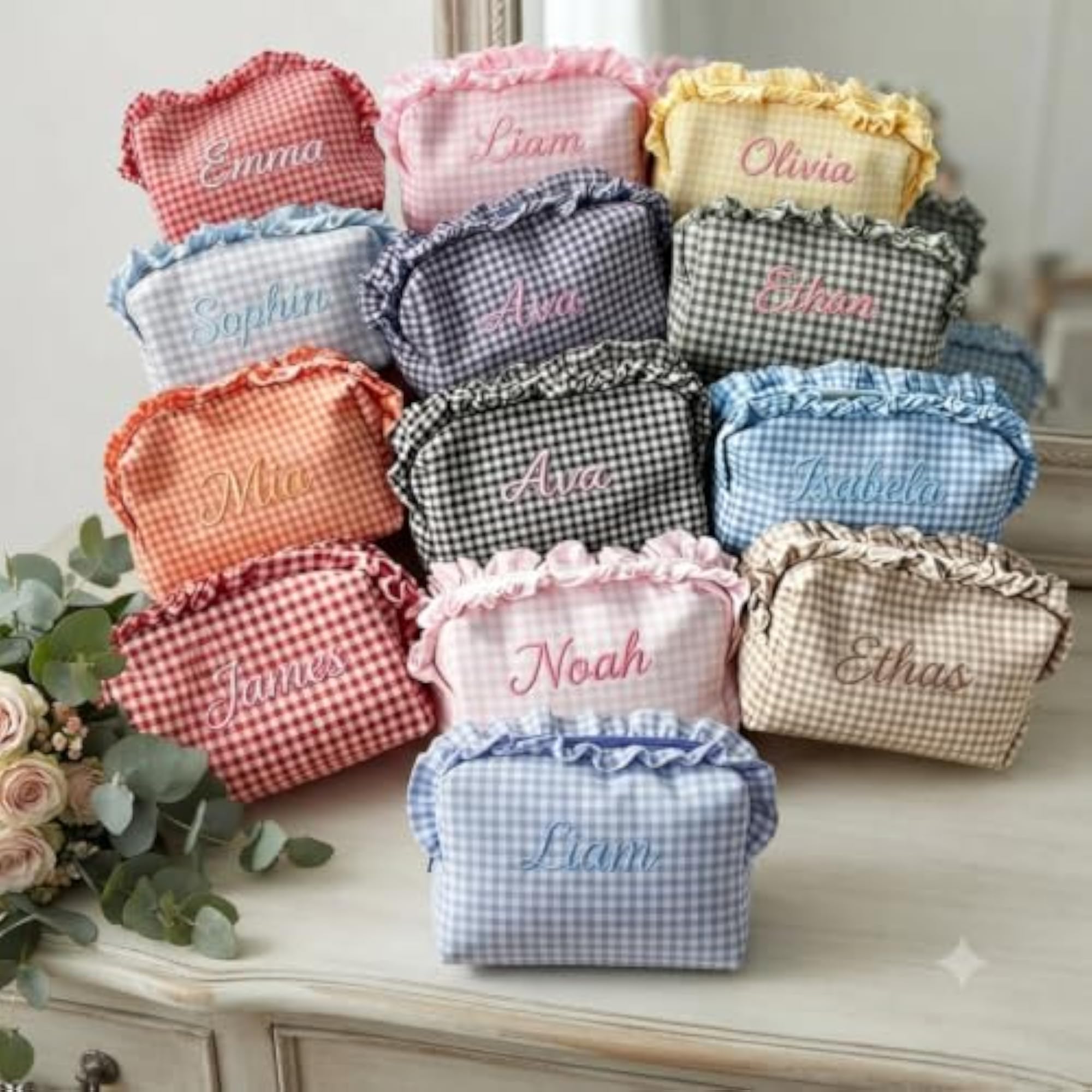 Custom Embroidered Makeup Bag, Personalized Cosmetic Pouch