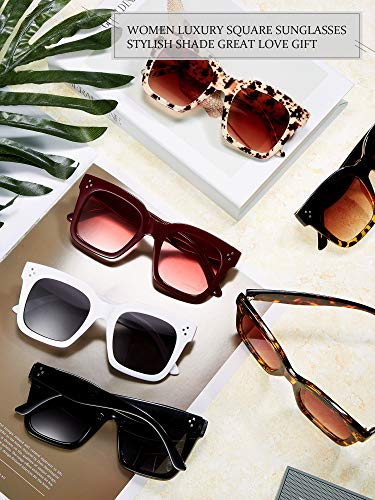6 Pairs Oversized Sunglasses Vintage Retro Square Frame Sunglasses with Flat Lens and 3 Pieces Glass Cloths 5