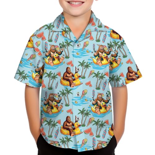 Boys Girls Funny Hawaii Shirt Bigfoot Cool Summer Casual Short Sleeve Button Down Shirt Sasquatch Kids Hawaiian Shirt4