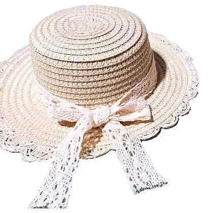 m.tivance 犬 帽子 夏 キャップ 小型犬 麦わら帽子 ハット お散歩グッズ/ペット レース麦わら帽子 (M, アイボリー)