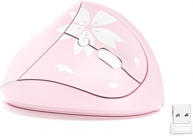 Mytrix 2.4G Wireless Vertical Ergonomic Optical Mouse, 800 / 1200 /1600 DPI, 5 Buttons for Laptop, Desktop, PC, Mac - Sakura