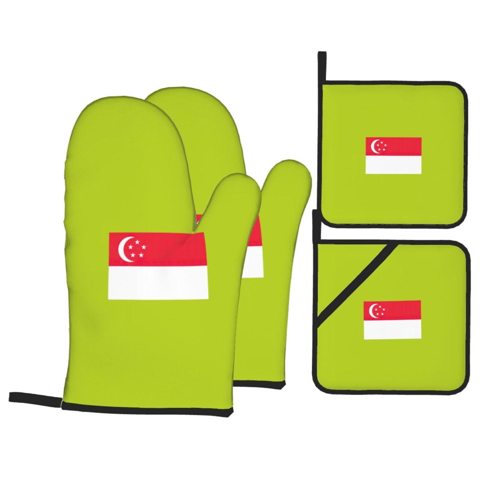 Singapore Flag Print 4-Piece Heat-Resistant Oven Waterproof Kitchen Gloves Cooking Roasting Essential