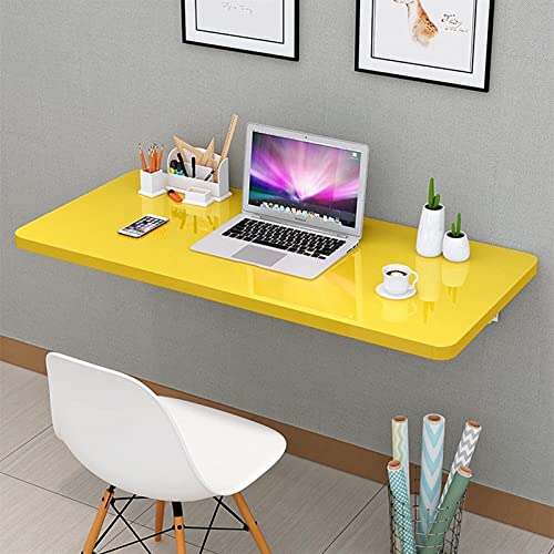 Table murale pliante jaune pour résoudre le manque d'espace, bureau d'ordinateur suspendu - 7