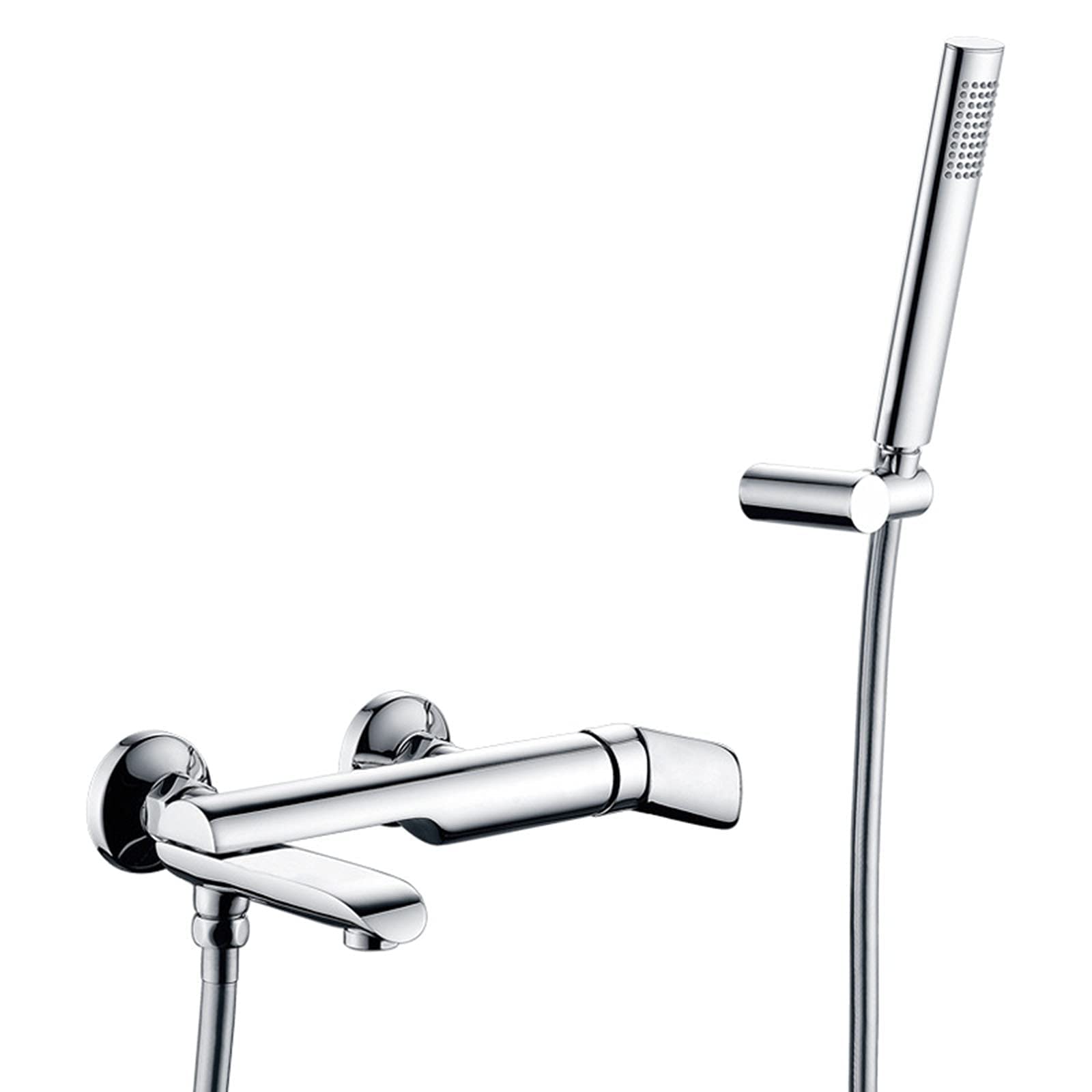 OZBMA Round Bathtub Faucet Shower Set, Wall Mounted Bathroom Single Handle Mixer Tap, All Copper Tub Filler with Handheld Shower, Rotatable Spout, Chrome,A (A A)