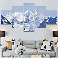 SIGNWIN 5 Panel Canvas Wall Art Snow Mountain for Home Decorations Ready to Hang - 60