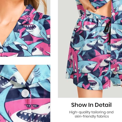 Image of Funny Pajamas for Women Set Print Satin Loungewear Pjs Short Sleeve Button Down Top and Shorts Sets Sleepwear XS-3XL