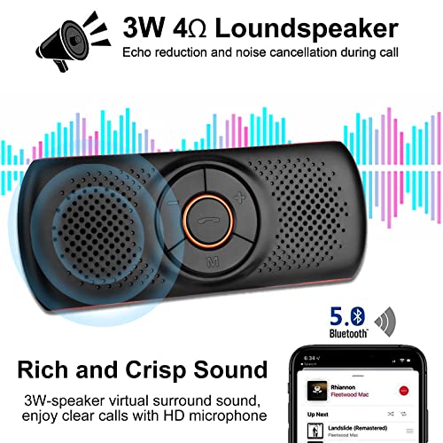 Bluetooth Car Speaker For Cell Phone, Handsfree Bluetooth Car Kit With Visor Clip, In Car Speakerphone Support Siri And Voice Assistant Voice Guidance, 20 Hours Music Play, Support Tf Card #TOP1