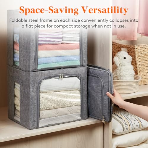 Image of Lifewit Clothes Storage Bins with Metal Frame, Stackable Storage Box, Foldable Clothing Storage Bins with Lids, 40L Storage Bags Fabric Box Organizer with Clear Window& Zippers& Sturdy Handles 3 Pack