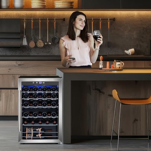 Image of Electactic 4.4 Cu.ft Wine Cooler Refrigerator, 37 Bottle Freestanding Cabinet Wine Cellars, Wine Fridge with Glass Door for Home Use, Protecting Your Reds, Silver