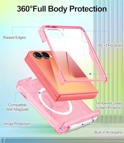 Btscase for Galaxy Z Flip 7 Case Magnetic with Hinge Protection & Hidden Foldable Kickstand,[Built-in Front Screen Protector] [Compatible with MagSafe] Marble Slim Full Body Protective Case,Rose Gold - image 6