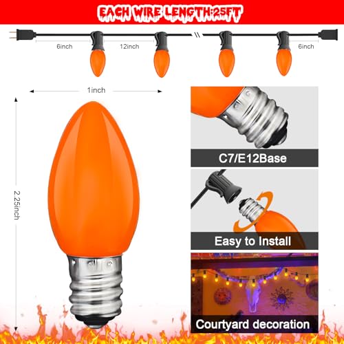 Image of GOOTHY C7 LED Outdoor Halloween Lights 25Ft Orange Halloween Decoration String Lights with 27 Shatterproof Orange LED Bulbs, Hanging Outdoor Patio Lights for Christmas Party Patio Wedding Holiday