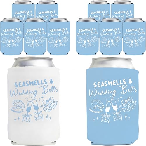 SiliFine 12 Pcs Seashells and Wedding Bells Bachelorette Decor Wedding Can Cooler Beach Decor Last Toast on The Coast Party Decorations for Coastal Bridal Shower Bachelorette Party Favors