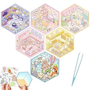 TYXHXTF 6PCS Lindo Fun Cartoon 3D Sticker Scene, Pegatinas 3D, Diy 3D Casa Pegatinas Reutilizables para Escenas de Bricolaje (Con pinzas)