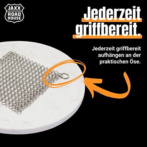 JAXX ROADHOUSE Topfreiniger Edelstahl aus Softmesh für Töpfe, Grill und Hände | Ringreiniger Dutch Oven | Spülmaschinengeeignet | Flexibler Gusseisen Reiniger | Langlebige Gusseisen Pflege