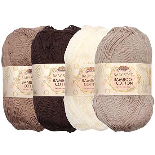JubileeYarn Pelote de fil de bambou doux pour bébé - 50 g - Nuances de marron - 4 écheveaux Cover
