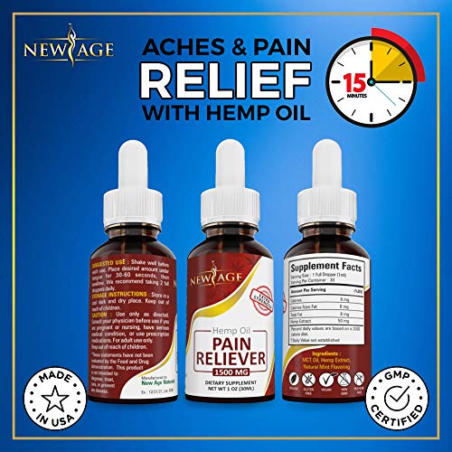 2 Pack Hemp Oil Pain Reliever, 1500mg of Organic Hemp, Pain Relief, Extra Strength, Grown & Made in The USA by New Age