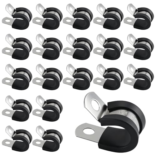 Lot de 20 colliers de serrage en forme de R rembourrés en acier inoxydable avec revêtement en caoutchouc, colliers de serrage de 12 mm, colliers de serrage...