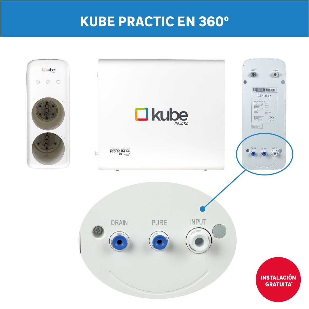 Ósmosis Kube Practic con Instalación por Técnico Incluida - Sistema de ósmosis inversa, filtro de agua sin depósito con 5 etapas, RO 600 GPD de flujo directo, Grifo 3 vías, Certificado UNE 149101