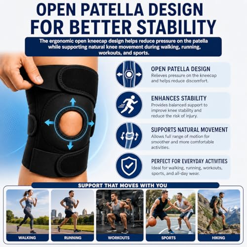 Image of ANTIL'S Knee Brace for Knee Pain Relief (Pack of 2) | Adjustable Compression Knee Support for Men & Women | Patella Stabilizer Knee Cap for Gym, Running, Arthritis, Sports & Injury Recovery | Black