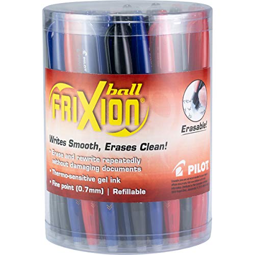 Image of Pilot FriXion Ball Erasable Gel Ink Pens, Fine Point, Assorted Colors (Black, Blue, Red), 36 Count Tub (14357)