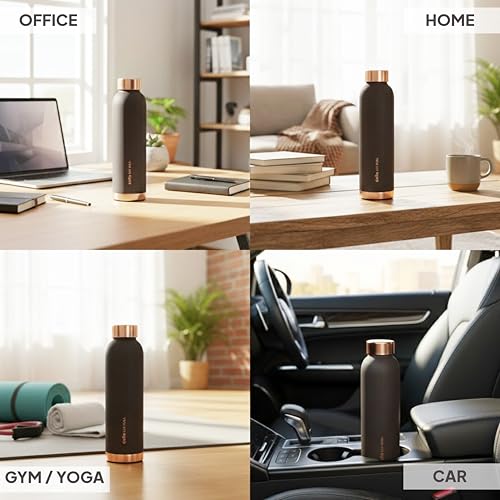 Image of CELLO Evita Copper Water Bottle For Daily & Office Use 1000 ml, Grey | Leakproof & Rustproof ISI Certified Single Wall 100% Pure Copper Promotes Immunity, Improve Digestion & Supports Healthy Living