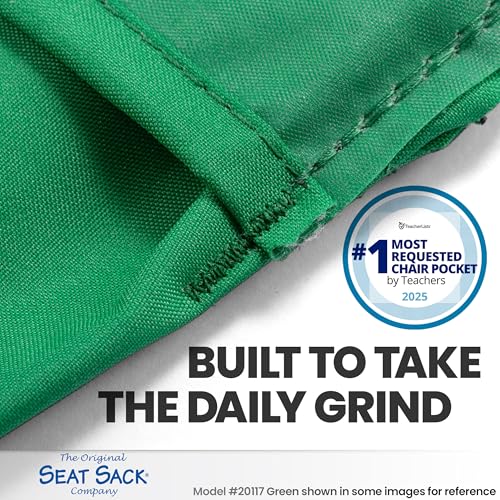 Image of Seat Sack Student Chair Storage Pocket - 17 inch, Single Pocket, Classroom Chair Organizer for Student Desks, Durable Over-the-Chair Storage, Ready-to-Use Name Tag Window, Green, 25-Pack