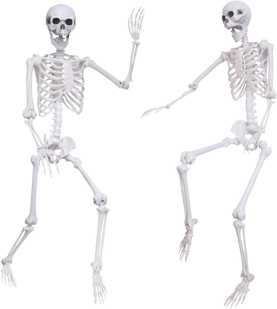 5.4Ft Halloween Life Size Skeleton,2PCS Posable Skeleton Full Body Size Realistic Human Bones with Movable Joints for Indoor Outdoor Halloween Decoration (Grey)