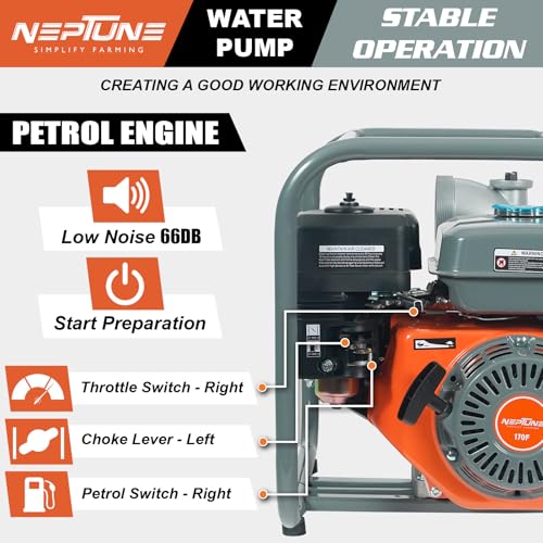 Image of Neptune Simplify Farming NPP-90 High-Flow Water Pump | 7.5 HP 4-Stroke Petrol Engine | 3-Inch Outlet | 3600 RPM Speed | 1000 L /min Max Flow | Built for Agriculture, Irrigation, Draining & Garden Use