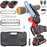 【改良強化版】チェーンソー 充電式 4インチ+6インチ コードレス 電動のこぎり 21V ミニチェーンソー PSE認証済み 2000mAh大容量バッテリ2個付 片手操作 2セットのガイドバーと3つのマンガン鋼チェーン 収納箱付き 安全ロック 軽量 切断直径70mm~150mm 木工切断 農業 園芸用 枝切り伐採 日本語取扱説明書付