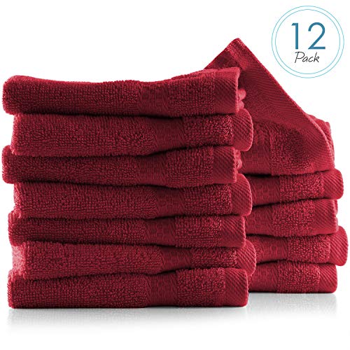 Image of Hearth & Harbor Washcloths 12 Pack - 100% Cotton Washcloth for Body and face, High Absorbent and Soft 13 inchx13 inch Body Wash Cloth, Quick Dry - Red Washcloths
