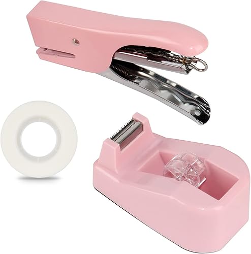 MultiBey - Juego de accesorios de escritorio con dispensador de cinta paquete de suministros de oficina con 2 agujeros color rosa