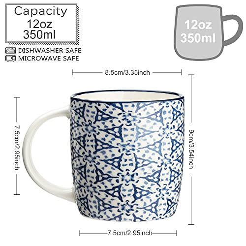 MACHUMA Set of 4 12 oz Coffee Mugs with Blue and White Geometric Patterns, Ceramic Tea Cup Set, Gift for Friends (Set 1) by MACHUMA - Image 2