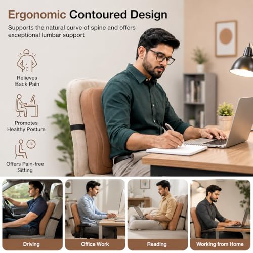 Image of Aasan Lumbar Support Pillow for Office Chair & Car Seat - Ergonomic Back Support Cushion for Lower & Upper Back Pain Relief | Comfortable Spine & Waist Support for Long Sitting (Brown)