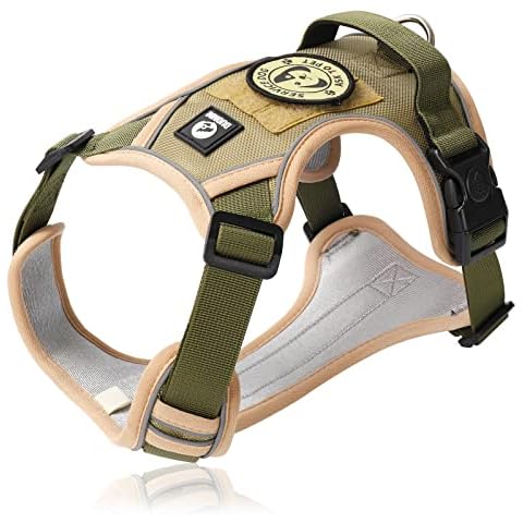 Dog Harness with Control Handle and Reflective Strips, Soft and Comfortable Dog Harness, Breathable Chest Harness for Large Dogs (Khaki L) Cover