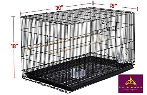 LOVELY-PETS-KINDOM-Bird-cage-for-Budgies-Finches-Love-Birds-Cocktails-Conures-Cuttlefish-Bone-Holder-with-1-gate-to-Install-breeding-Box-1-perch-stick-2-cups-colors-may-vary-30-inches