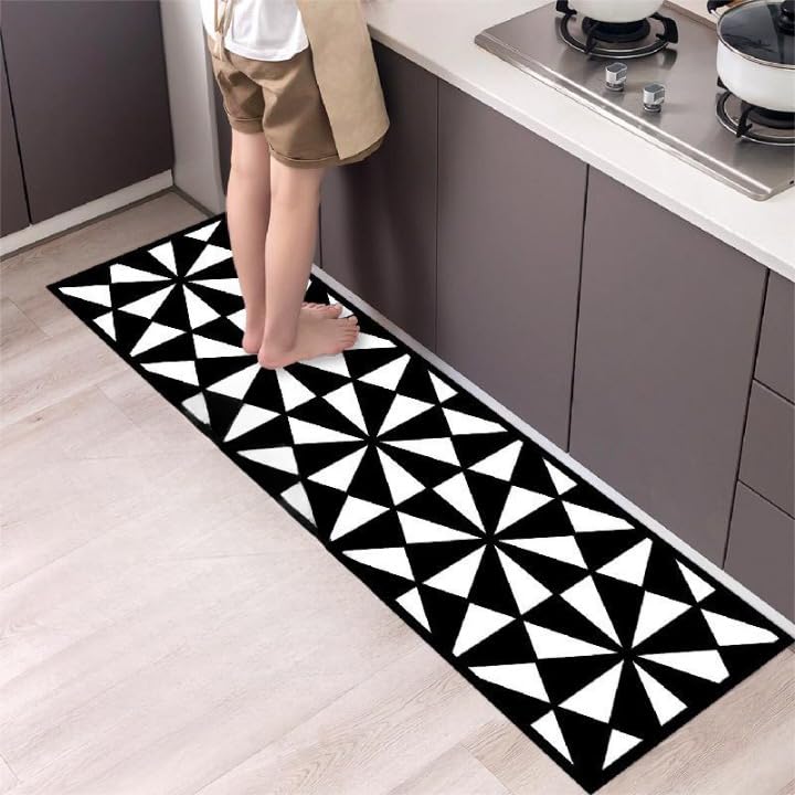 Mambico Anti Fatigue Floor Mat & Comfort Kitchen Mats [2 Pieces Set/Single] for Floor, Standing, Non-Slip Cushioned Rugs for Kitchen, Floor Home, Office, Laundry (Black&White, 17 x 49(inch))