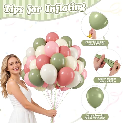 Image of Sage Green Pink Balloons, 50 Pcs for Girls Birthday Garden Jungle Party